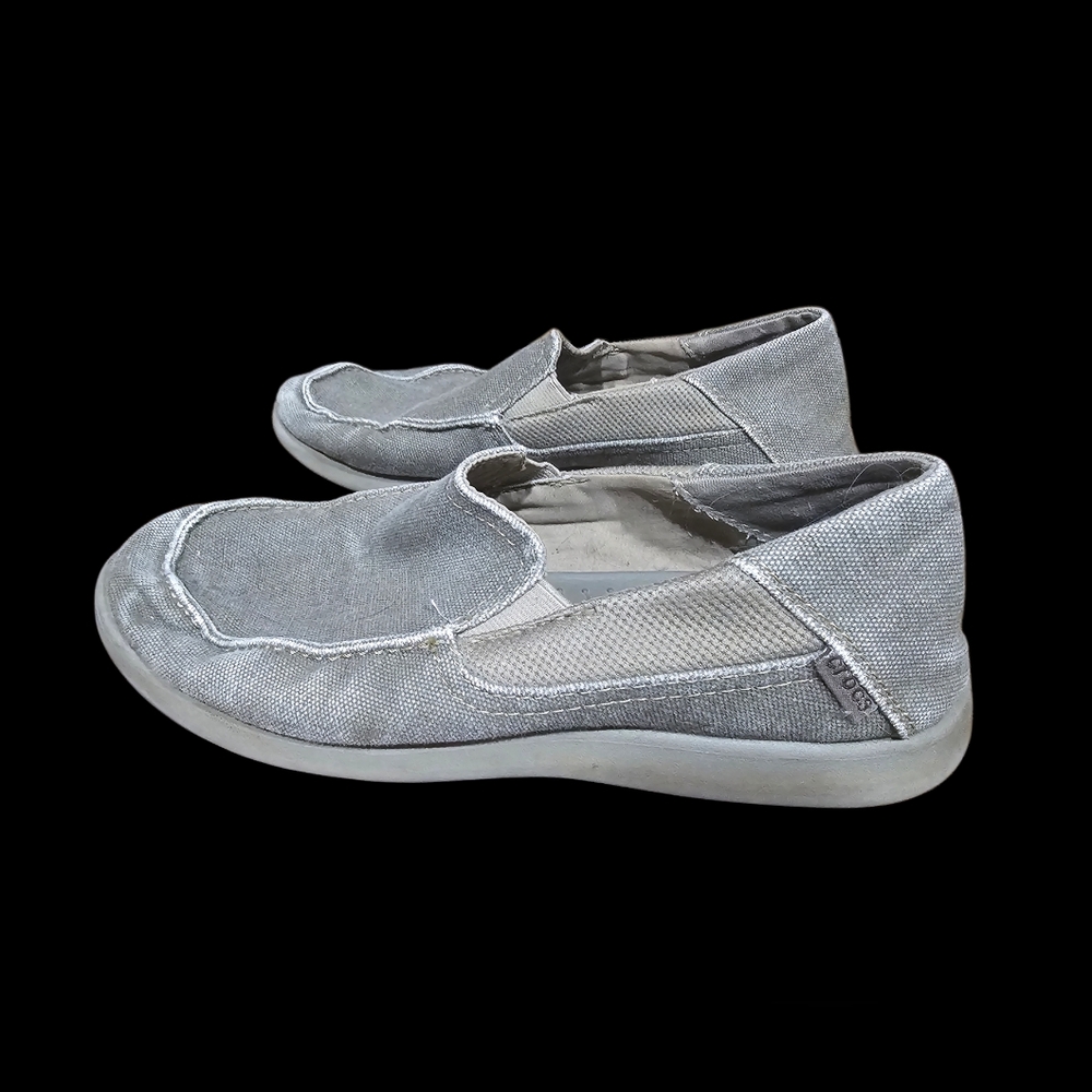 Crocs Santa Cruz Canvas Slip‎ On Shoes Gray Comfort Loafers J6 Youth Mens 6